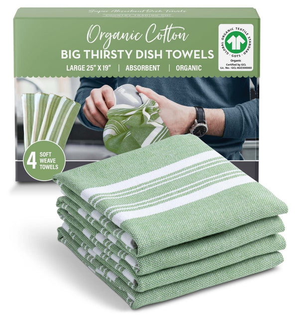 sage green stripe dish towels