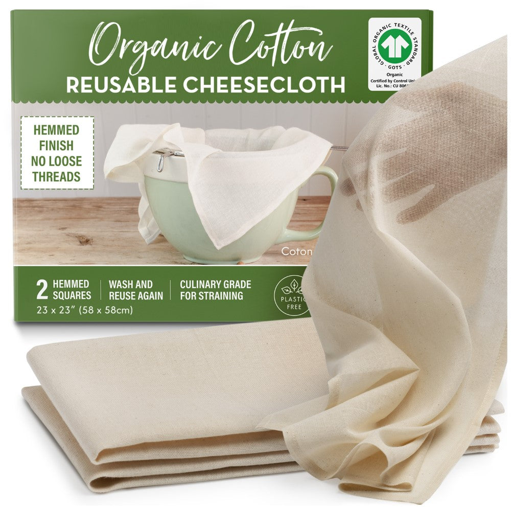 Organic Cotton Cheesecloth - Hemmed Squares - 2 Pack