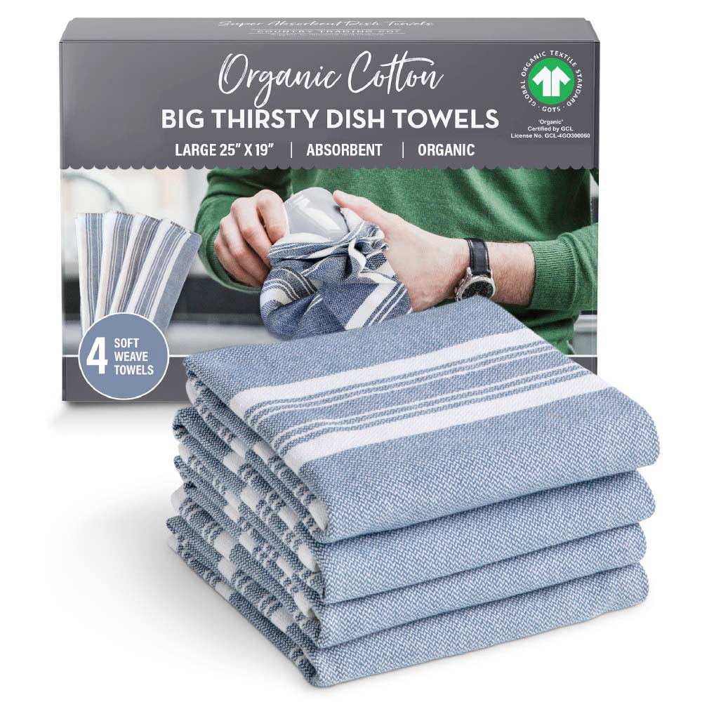 Organic Cotton Dish Towels Absorbent, Sustainable Kitchen Towels 4PK