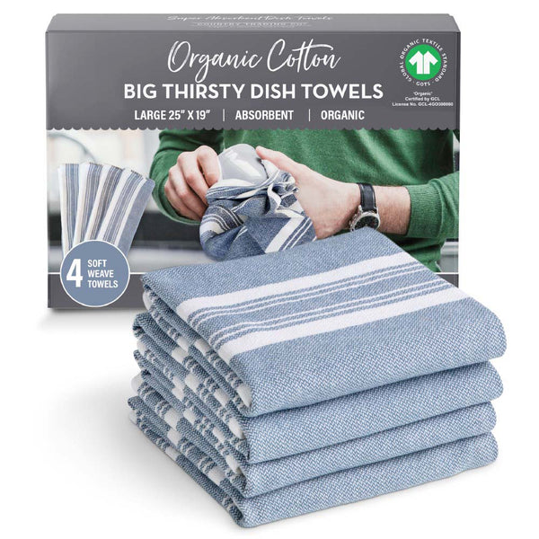 100% Organic Cotton Dish Towels Cream with Black Stripes