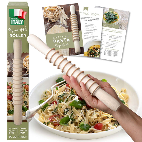 Pappardelle Pasta Maker Kit, Wooden Pasta Rolling Pin, Made in Italy