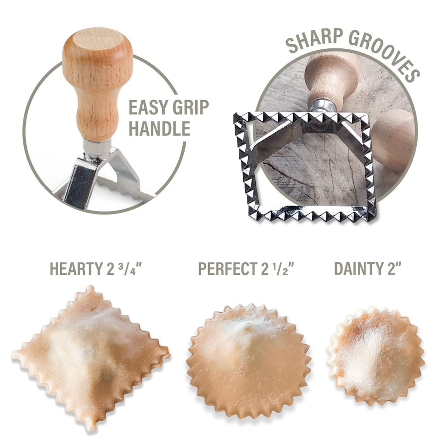 Ravioli Maker Set 3 Stamps + Complete Ravioli Making Recipe Book